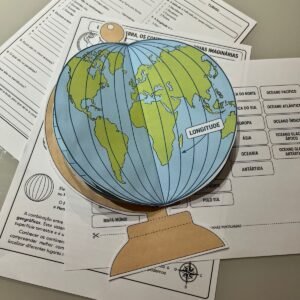 Globo Terrestre 3D para Montar — Continentes, Oceanos, Latitude e Longitude + Texto e Interpretação